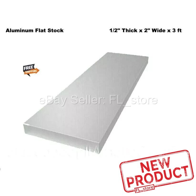 Aluminum Flat Bar Stock 1/2″ Thick x 2″ Wide x 3 Feet Long Unpolished Finish NEW