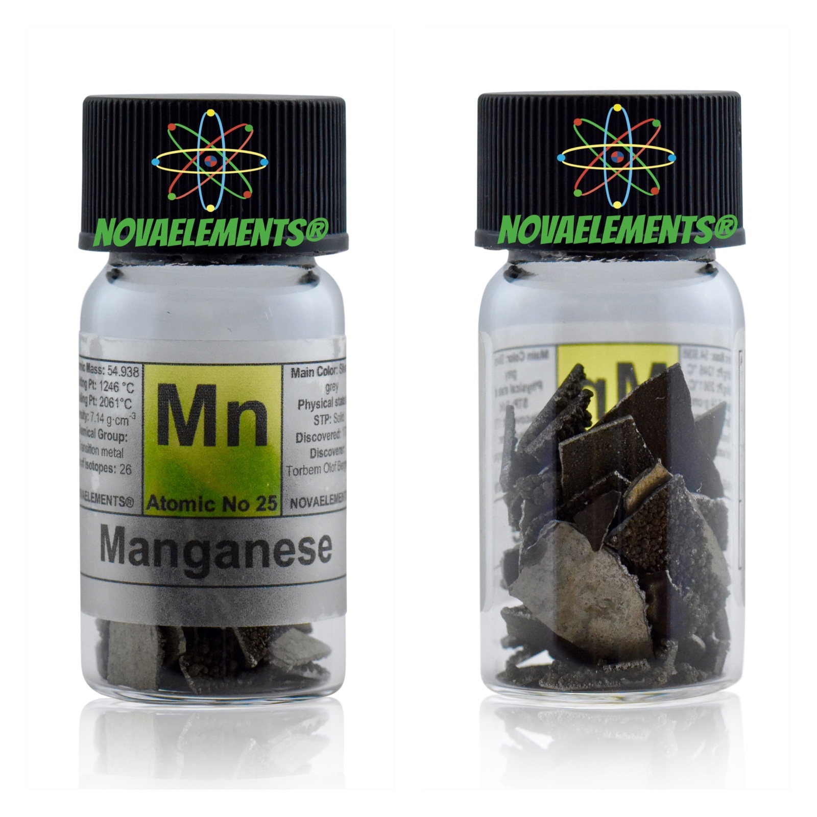 10 grams 99,9% Manganese metal element 25 Mn flakes in labeled glass vial