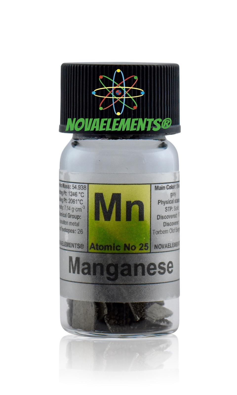 10 grams 99,9% Manganese metal element 25 Mn flakes in labeled glass vial