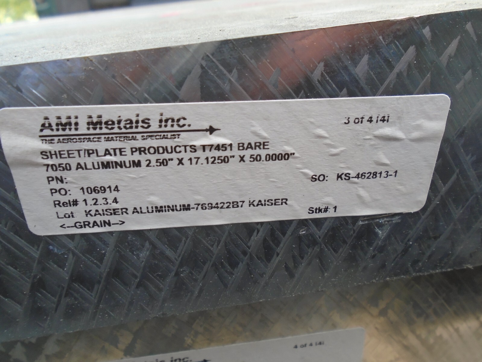 7050 T7451 Kaiser Select Aerospace Aluminum Plate 2.50″ x 17.1250 x 50.0000
