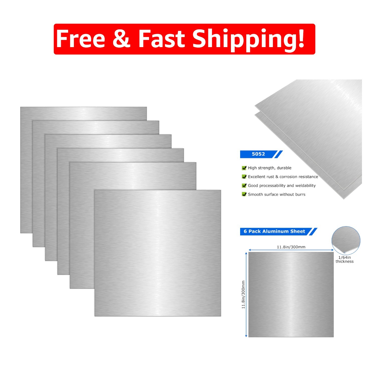 6 Pack 5052 Aluminum Sheets 11.8×11.8×0.02” – Precise, Durable for Crafting &…
