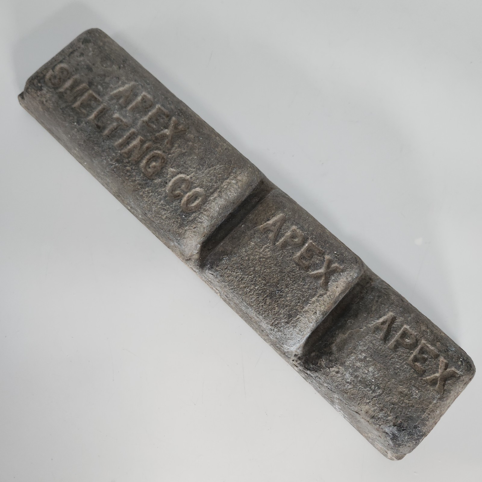 Vintage Apex Smelting Co. Zinc Ingot Bar 8.5 lbs Old Foundry Metal Casting