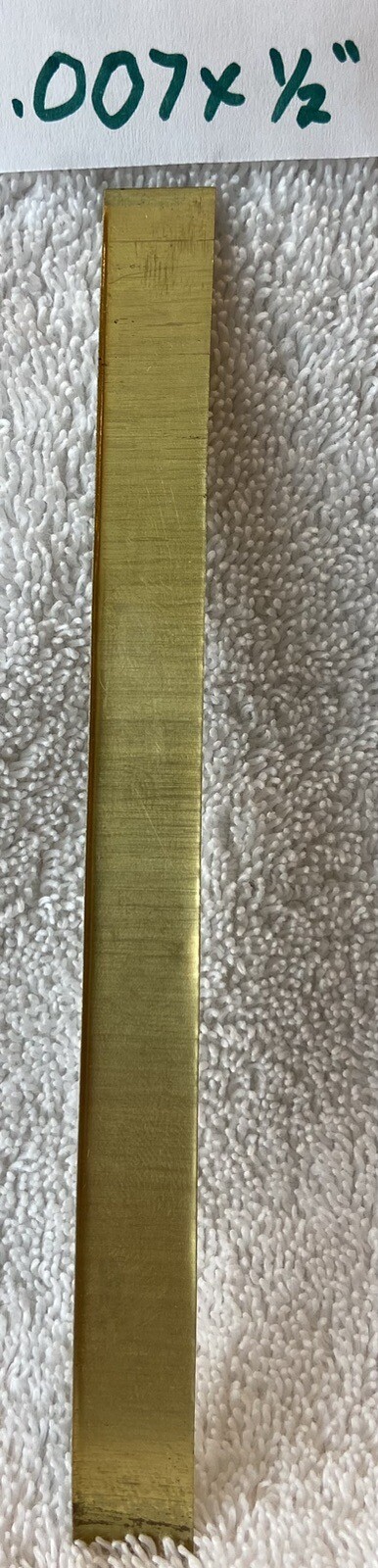 Brass Shim Stock .007 In. / .18 mm Thick 6″ X 1/2” Sheet Flat Unpolished