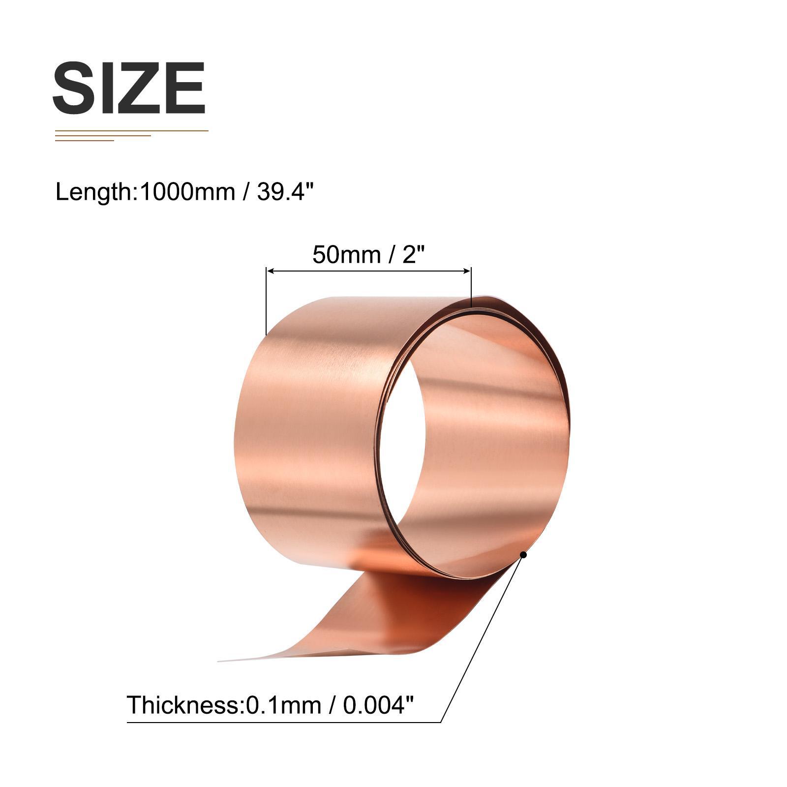2Pack 1000x50x0.1mm(LxWxT) Pure Copper Sheets Metal Copper Plates
