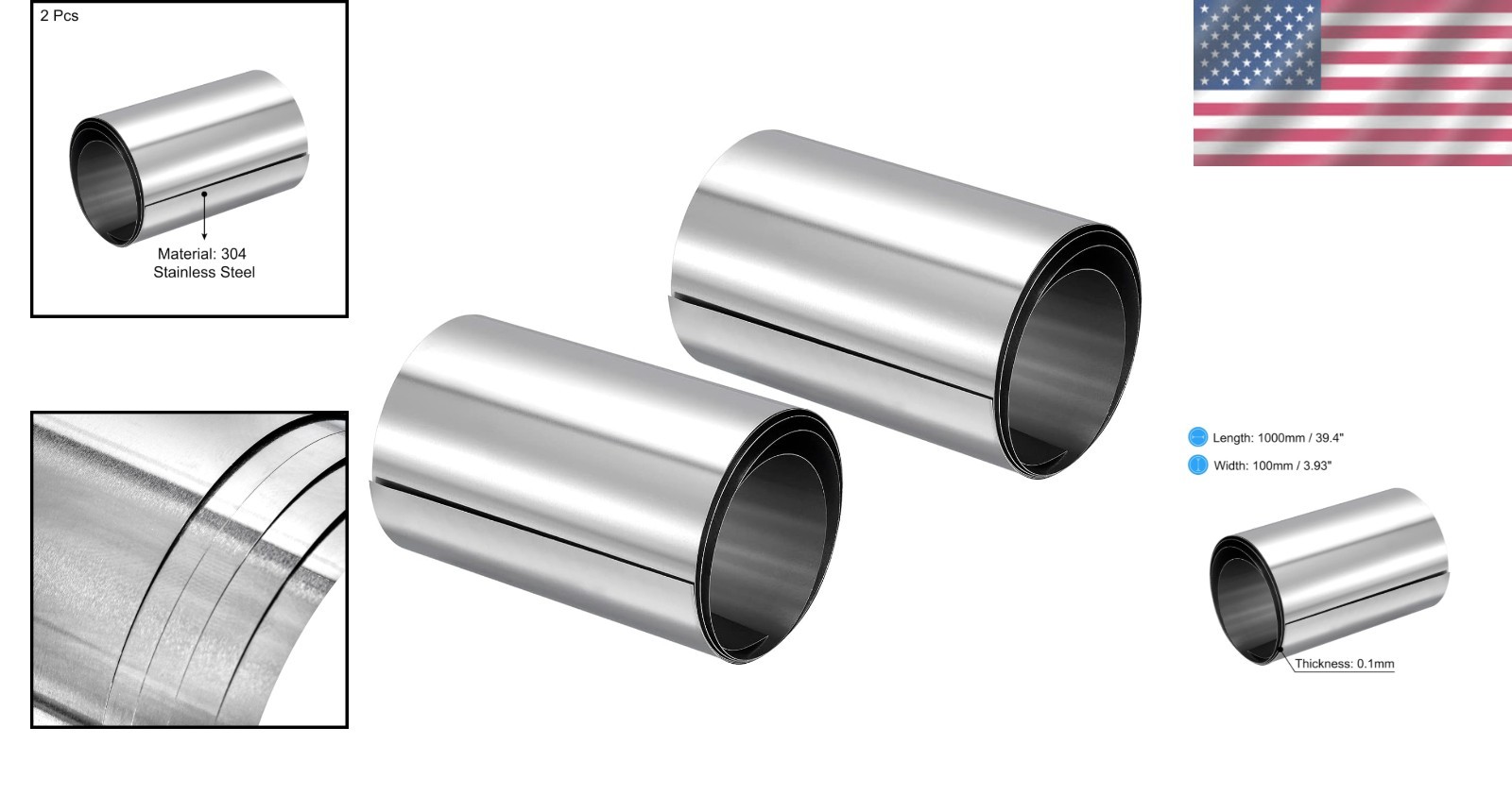 Durable 0.1mm Stainless Steel Sheet Roll – 100x1000mm for Various Applications