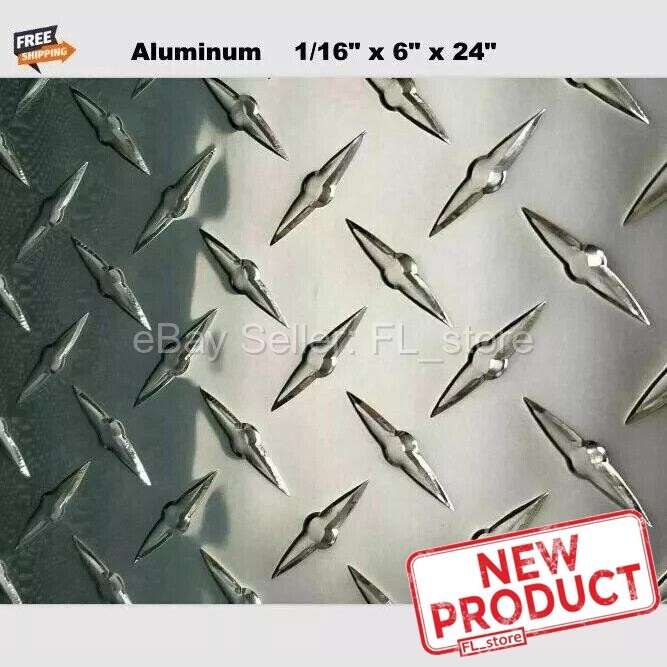 1/16″ Thick Aluminum Diamond Plate 6″ Wide x 24″ Long Polished Alloy Type 3003