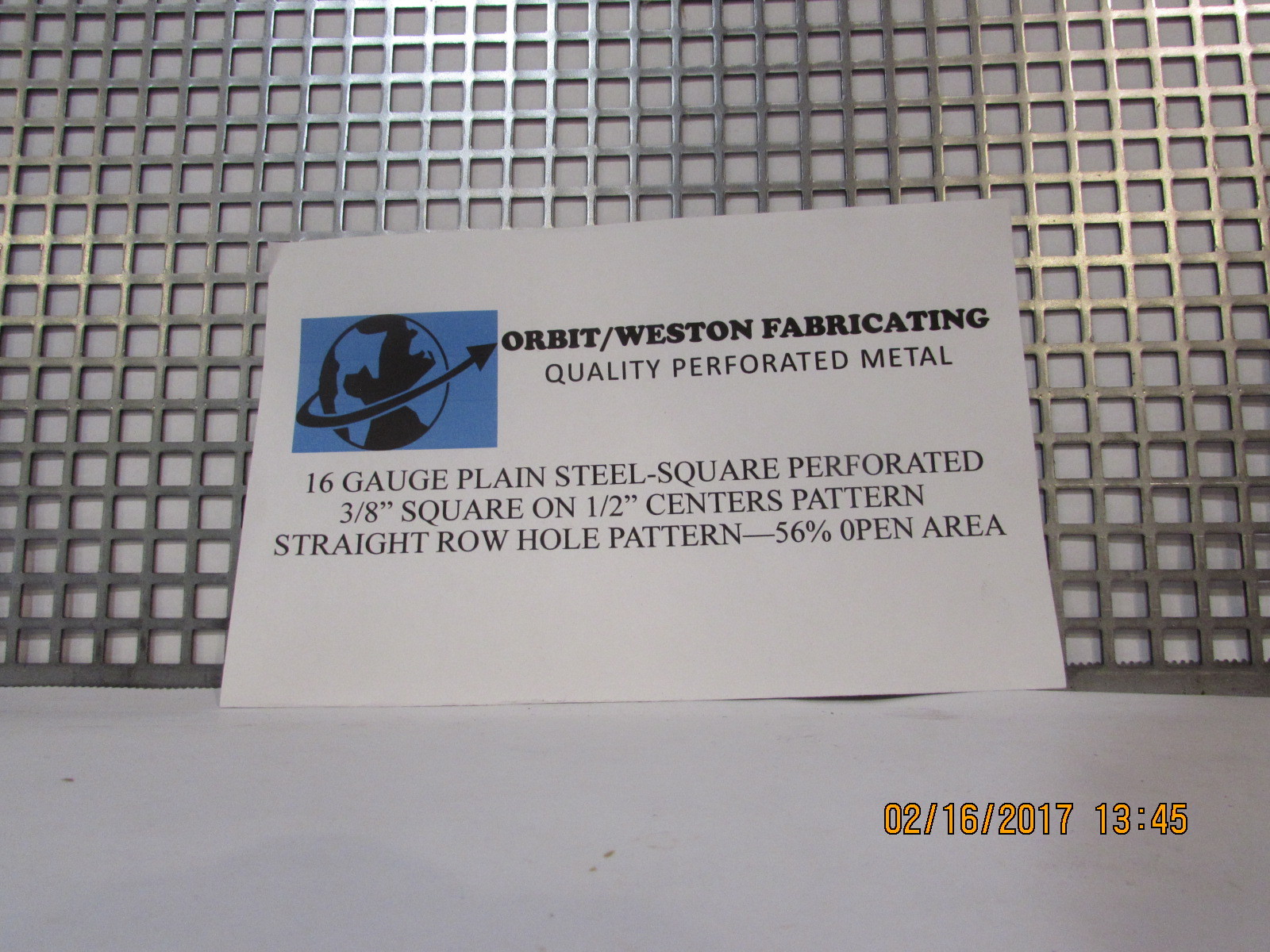 3/8″ SQUARE HOLE PERFORATED CARBON STEEL METAL 16 GA.- —-12″ X 24″