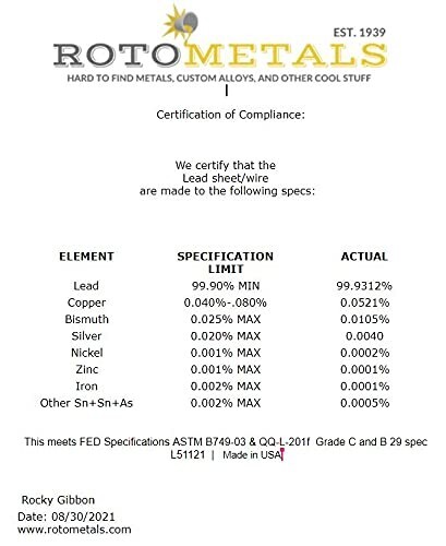 Sheet Lead – 1/16 inch x 48 inches x 48 inches