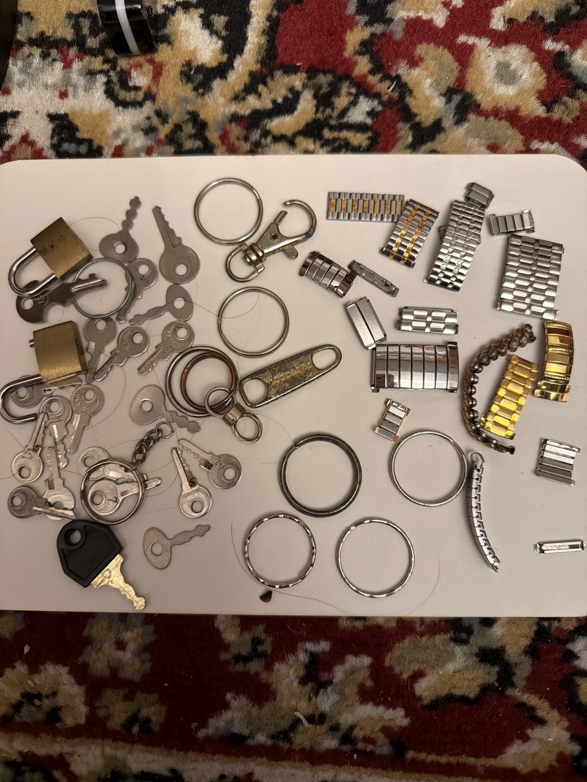 Lot of metal scrap travel keys key ring holders stretch watch band parts