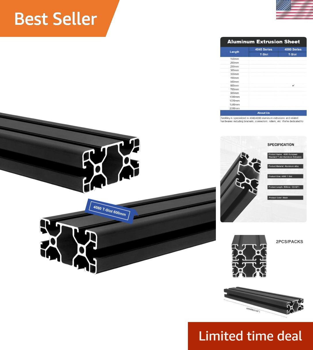 Versatile 2-Pack 600mm T-Slot Aluminum Extrusion – Ideal for 3D Printing & More