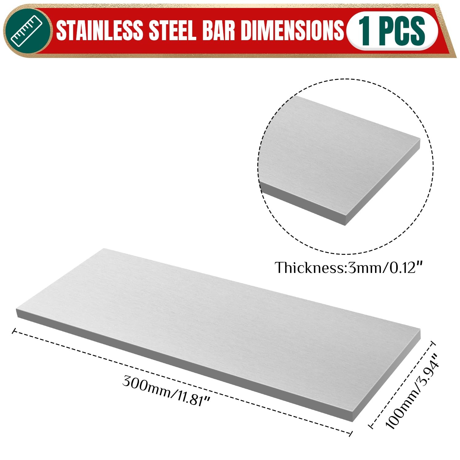 1/8″ x 4″ x 12″ 304 Stainless Steel Flat Bar，0.12″ x 4″ x 12 Inch Metal Stock…