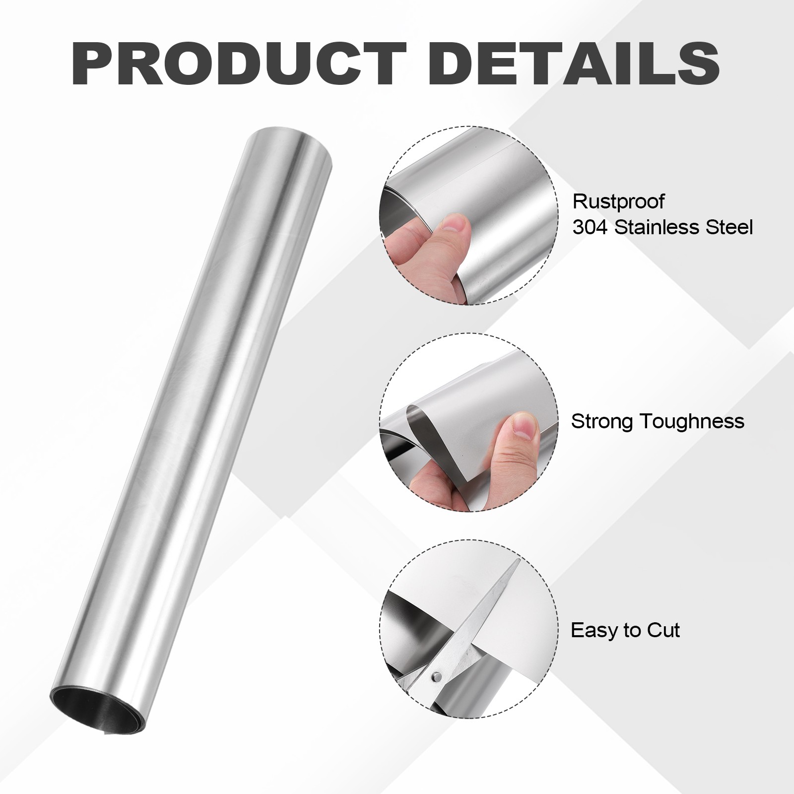 304 Stainless Steel Foil Roll 0.1mm x 200mm x 1m Metal Strip Sheet Silver Tone