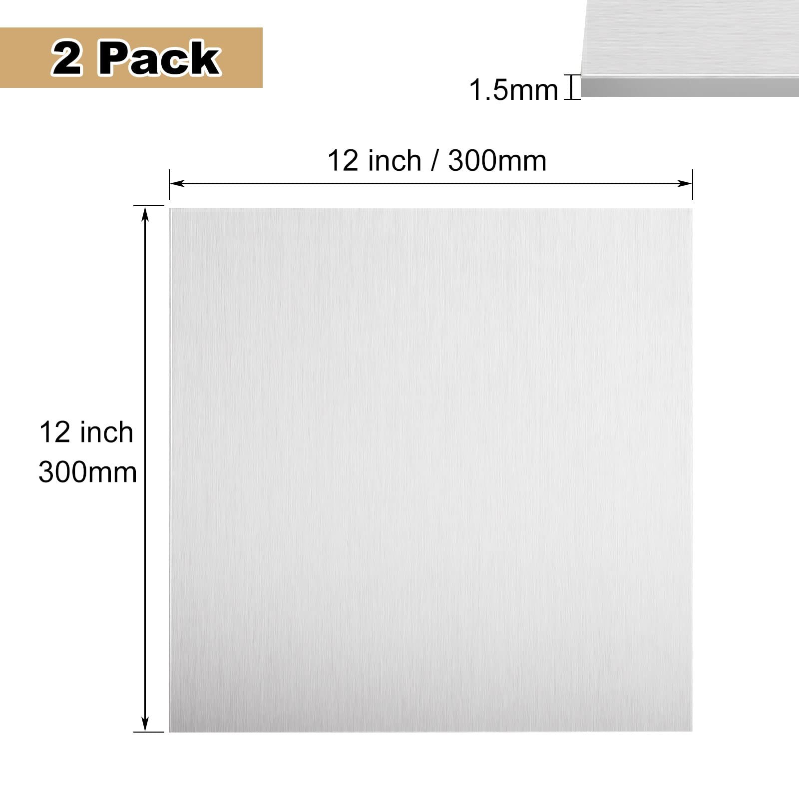 2 Pack 5052 H32 Aluminum Metal Sheet 12x12x1/16 Inch Flat Plain Thin Aluminum