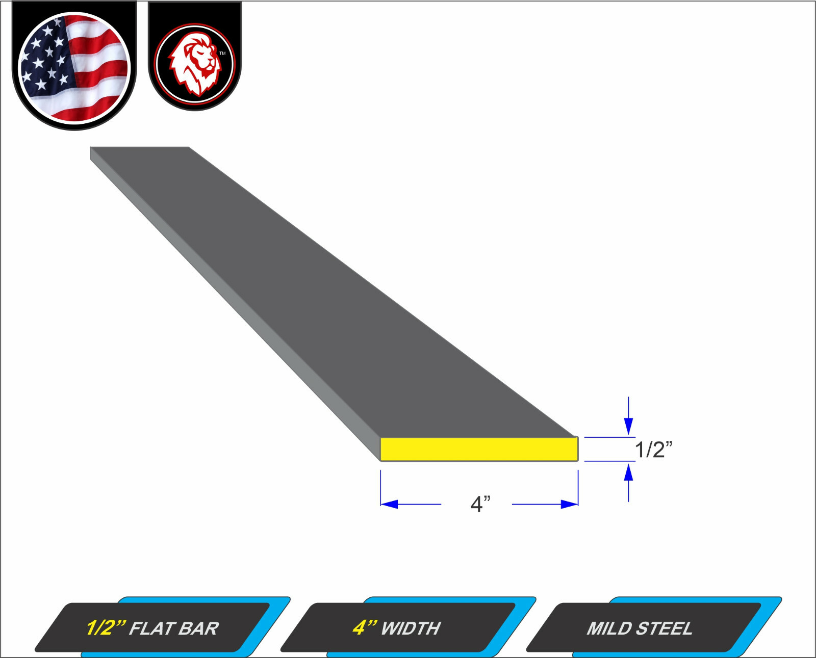 1/2″ x 4″ Steel Flat Bar – Flat Metal Stock – Mild Steel – 72″ Long (6-ft)