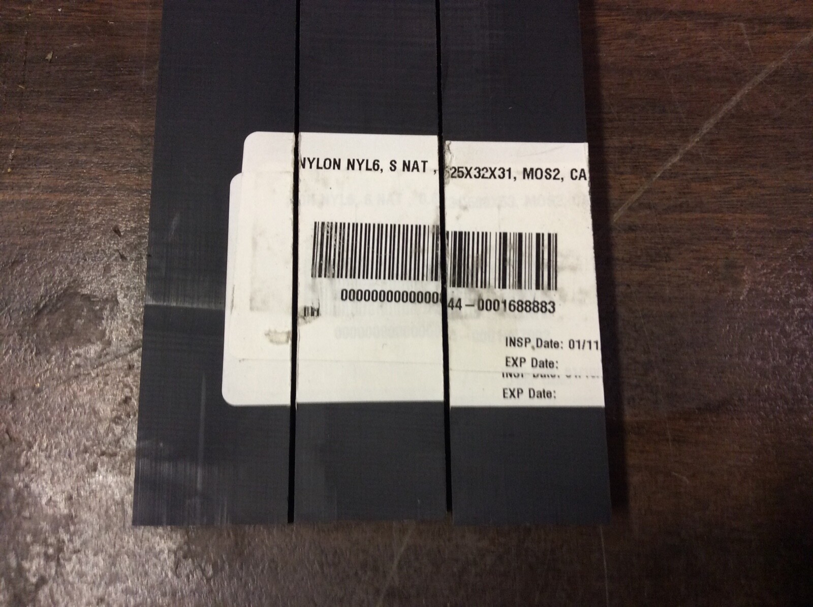 Black NYLATRON FLAT STOCK machinable plastic sheet bar .625” x 1.25” x 8.125”