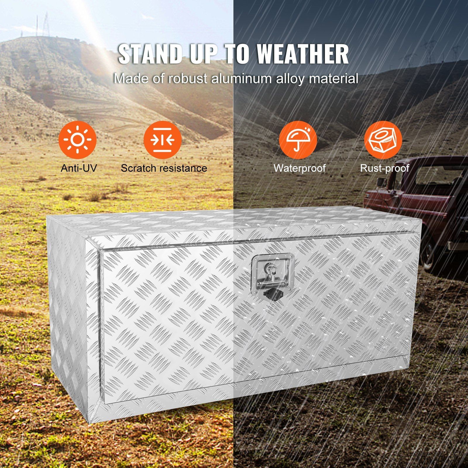 36x17x18in 36″ Aluminum Diamond Plate Waterproof Truck Box & T-Handle Latch