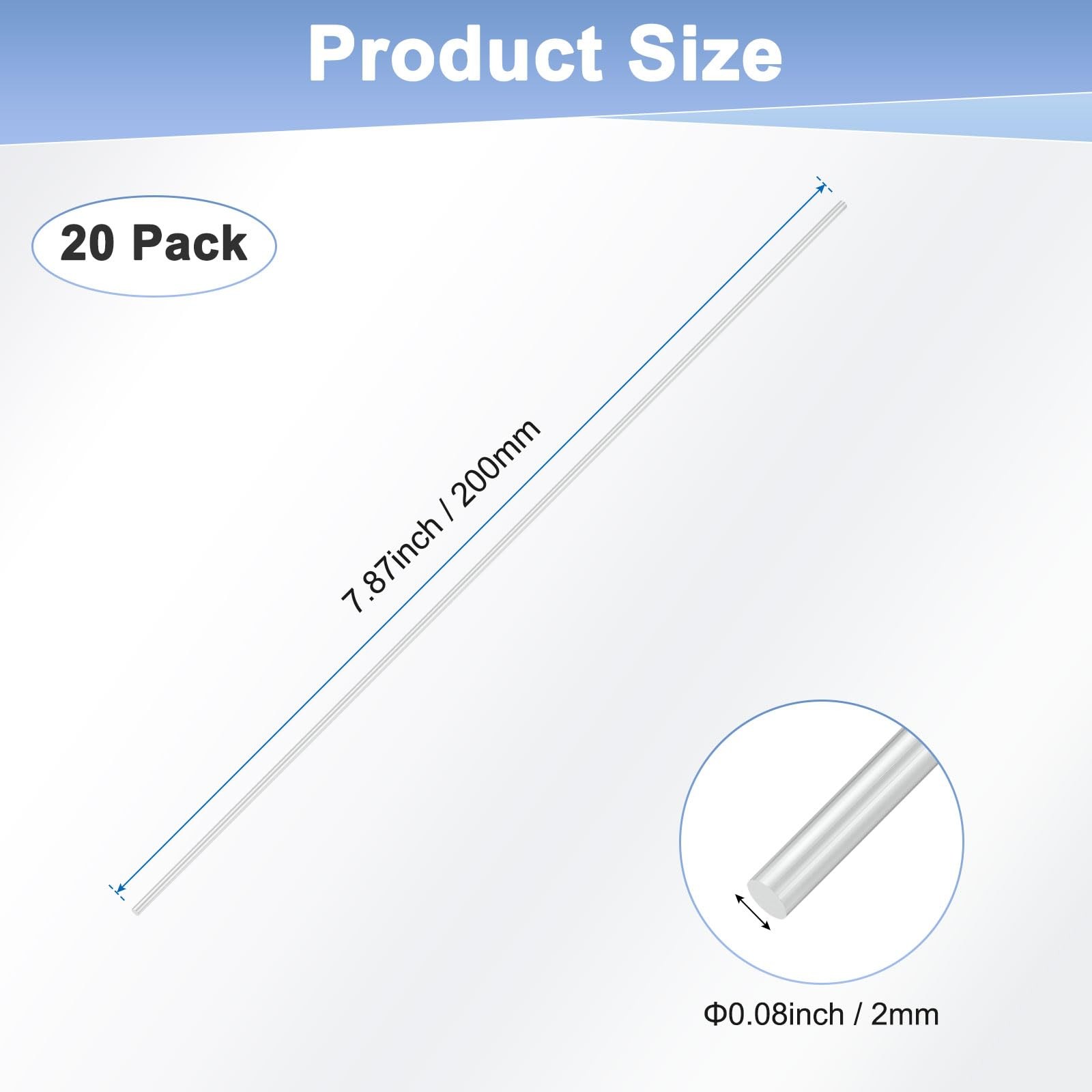 M METERXITY 20-Pack Round Aluminum Rod, 2mm (1/12″) Dia 200mm 1mm, Silver