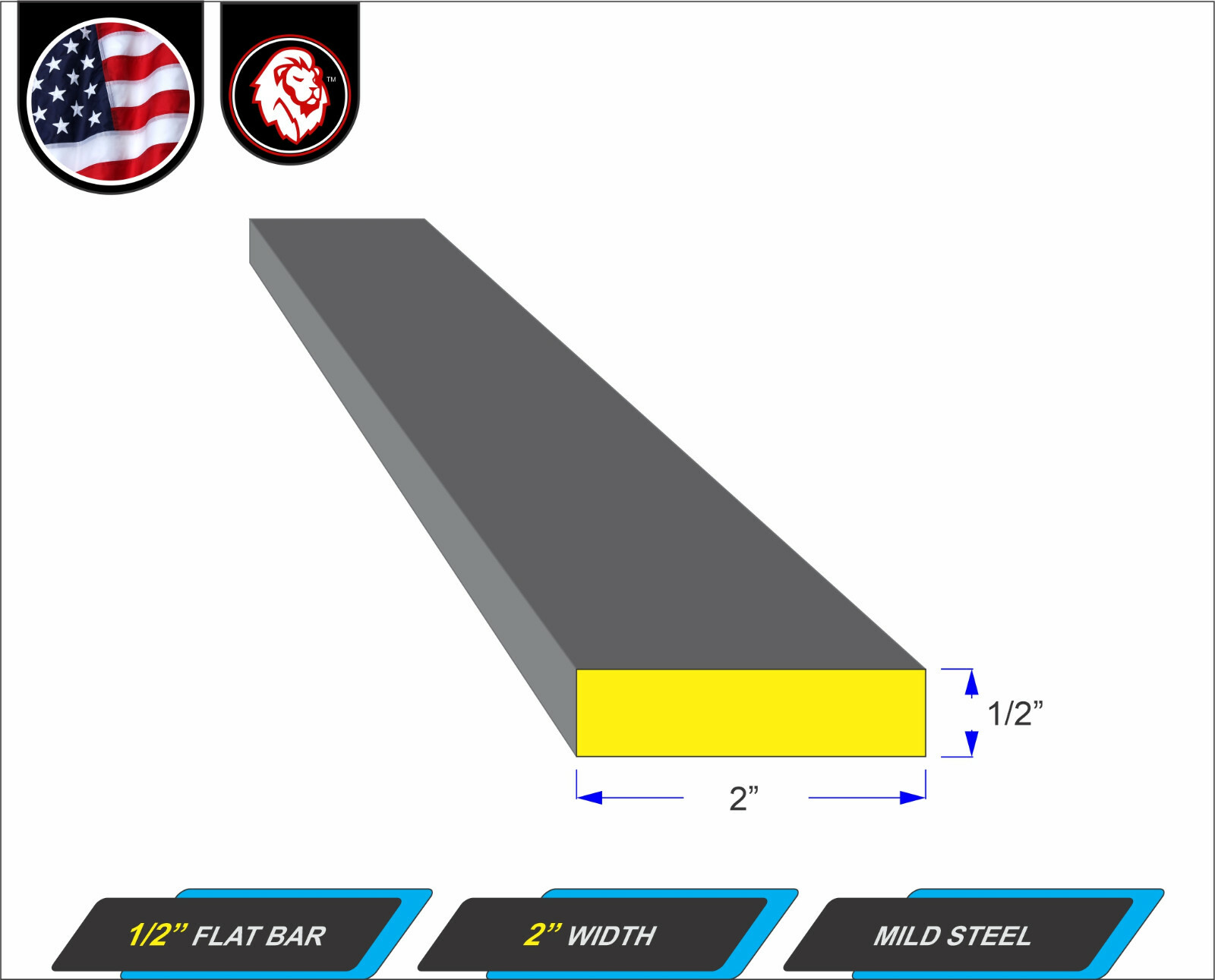 1/2″ x 2″ Metal Flat Bar – Flat Metal Stock – Mild Steel – 72″ Long (6-ft)