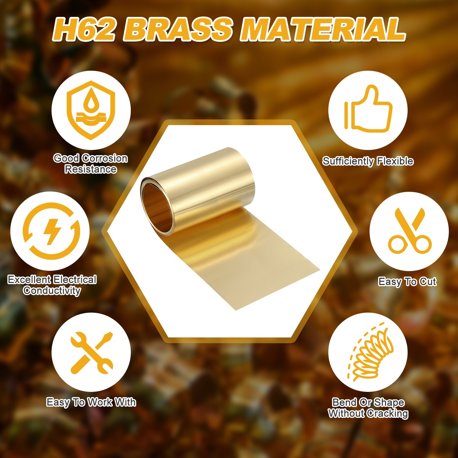 Brass Sheet Roll, 0.012 x 2.36 x 39.4 Inch H62 Thin Brass Foil Strip Plate Shim