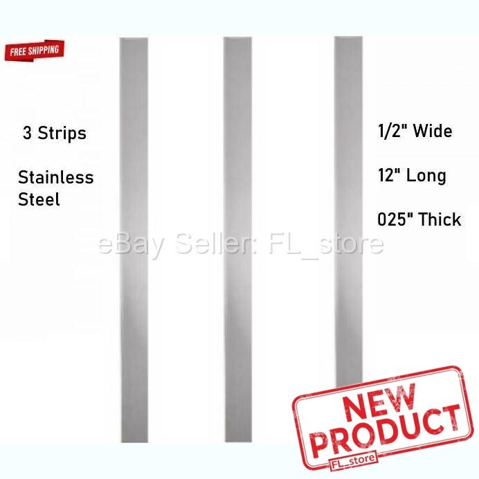3 PACK Stainless Steel Strips Sheet Metal 1/2″ Wide x 12 inch Long x .025″ Thick