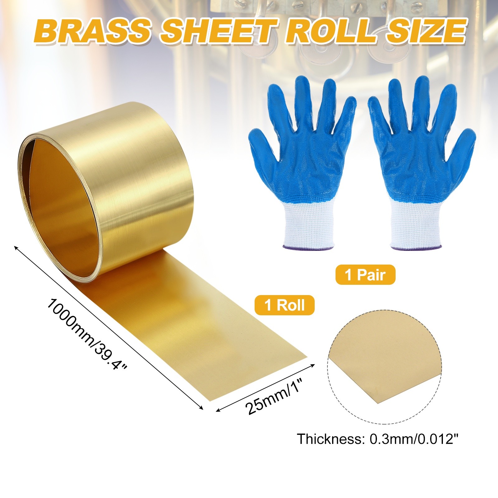 Brass Sheet Roll, 0.012 x 1 x 39.4 Inch H62 Thin Brass Foil Strip Plate Shim