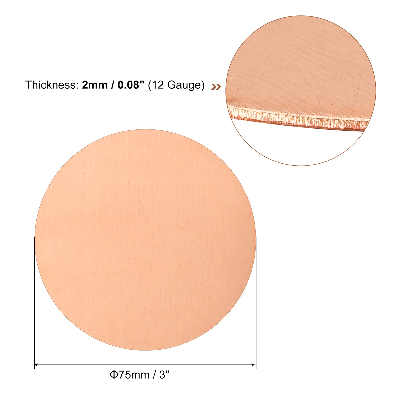 2pcs Pure Copper Sheet 3″ x 0.08″ 12 Gauge T2 Copper Metal Round Plate