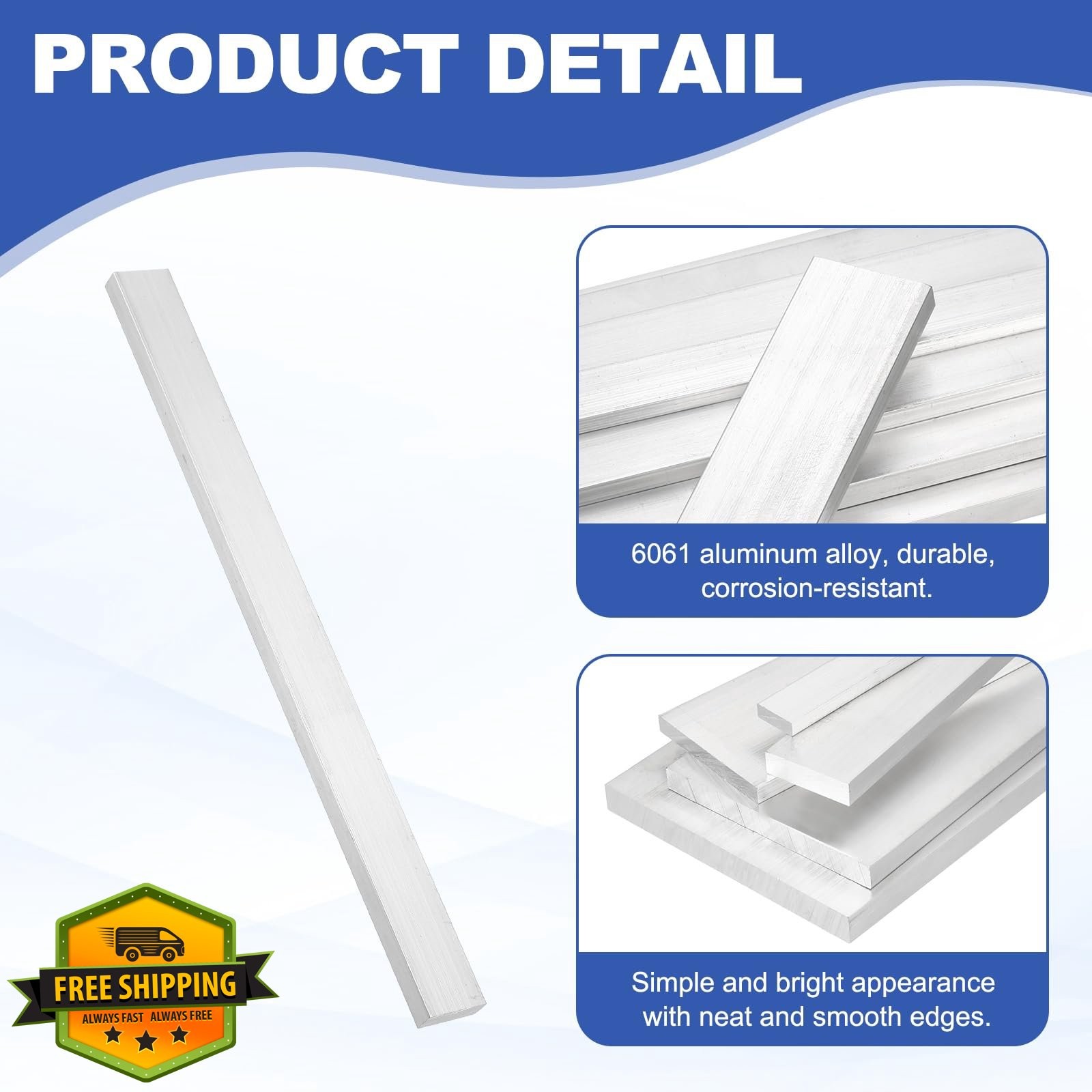 uxcell 2 Sets 0.31×0.8×10″ Aluminum Flat Bar 6061 T6511