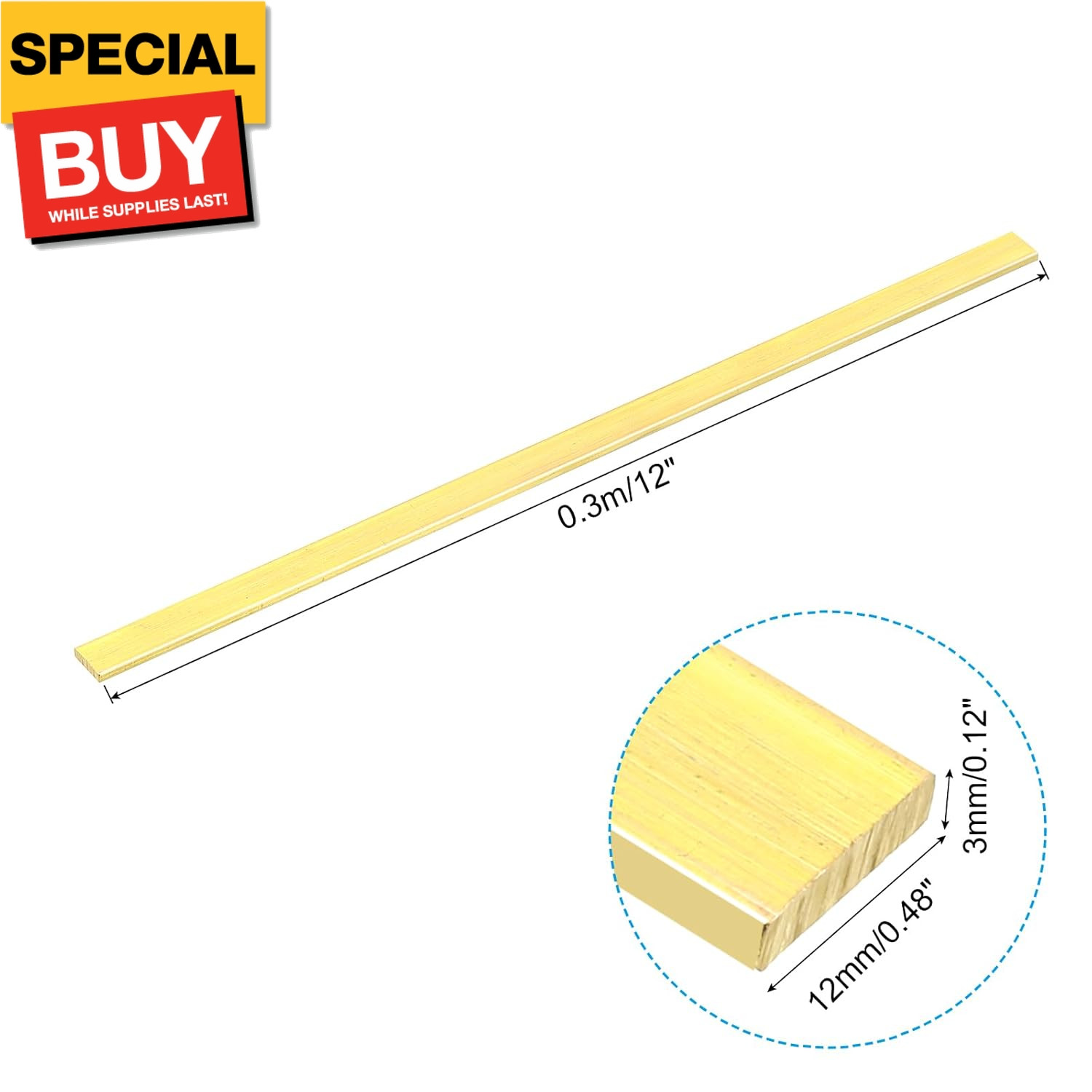 1/8 x 1/2 x 12″ H59 Brass Flat Bar, 2 Pcs Solid Flat Mill Stock for Crafting Mai