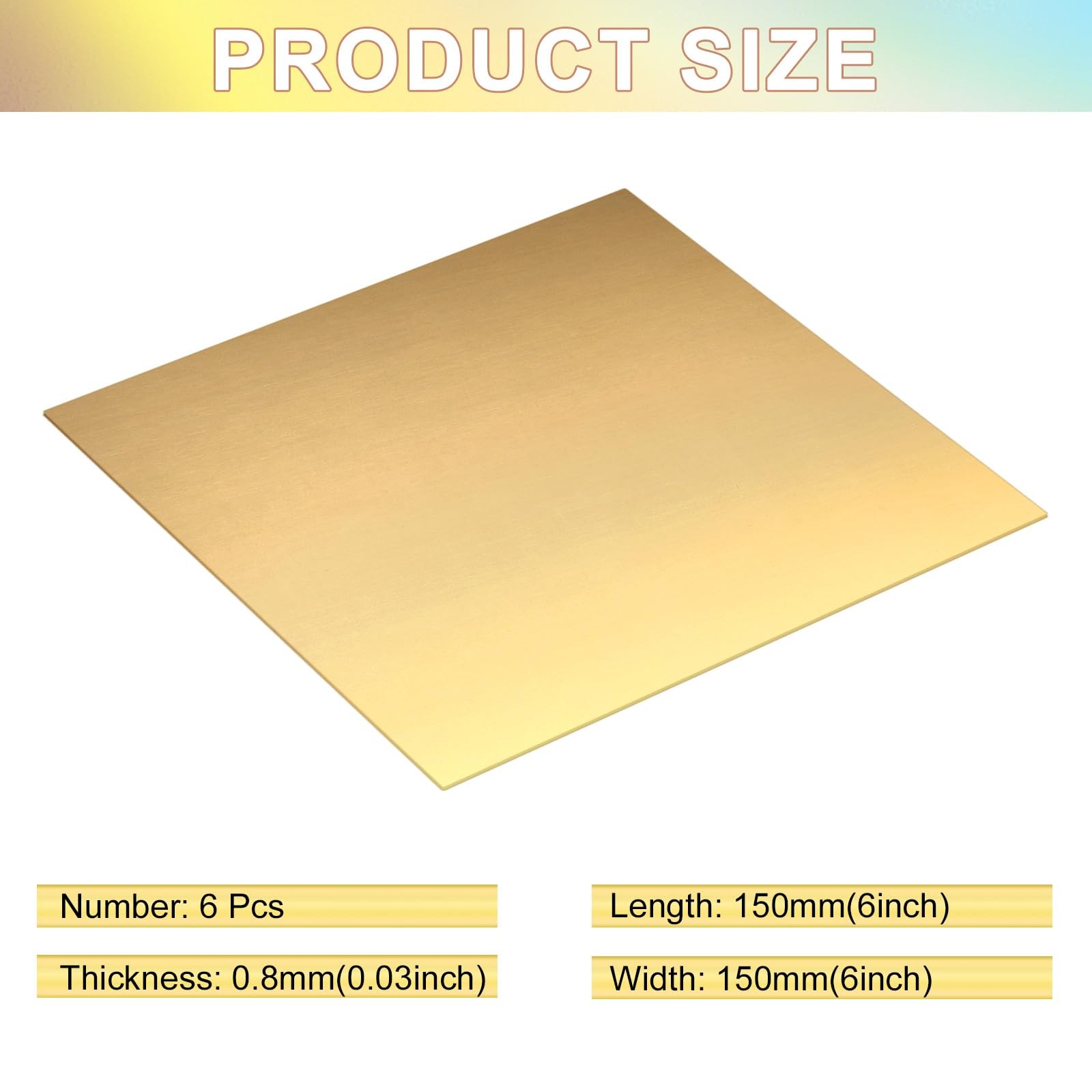 Brass Sheet 20 Gauge 0.8mm Thickness Double Sided Film Crafts 6 PCS 6×6 Inch