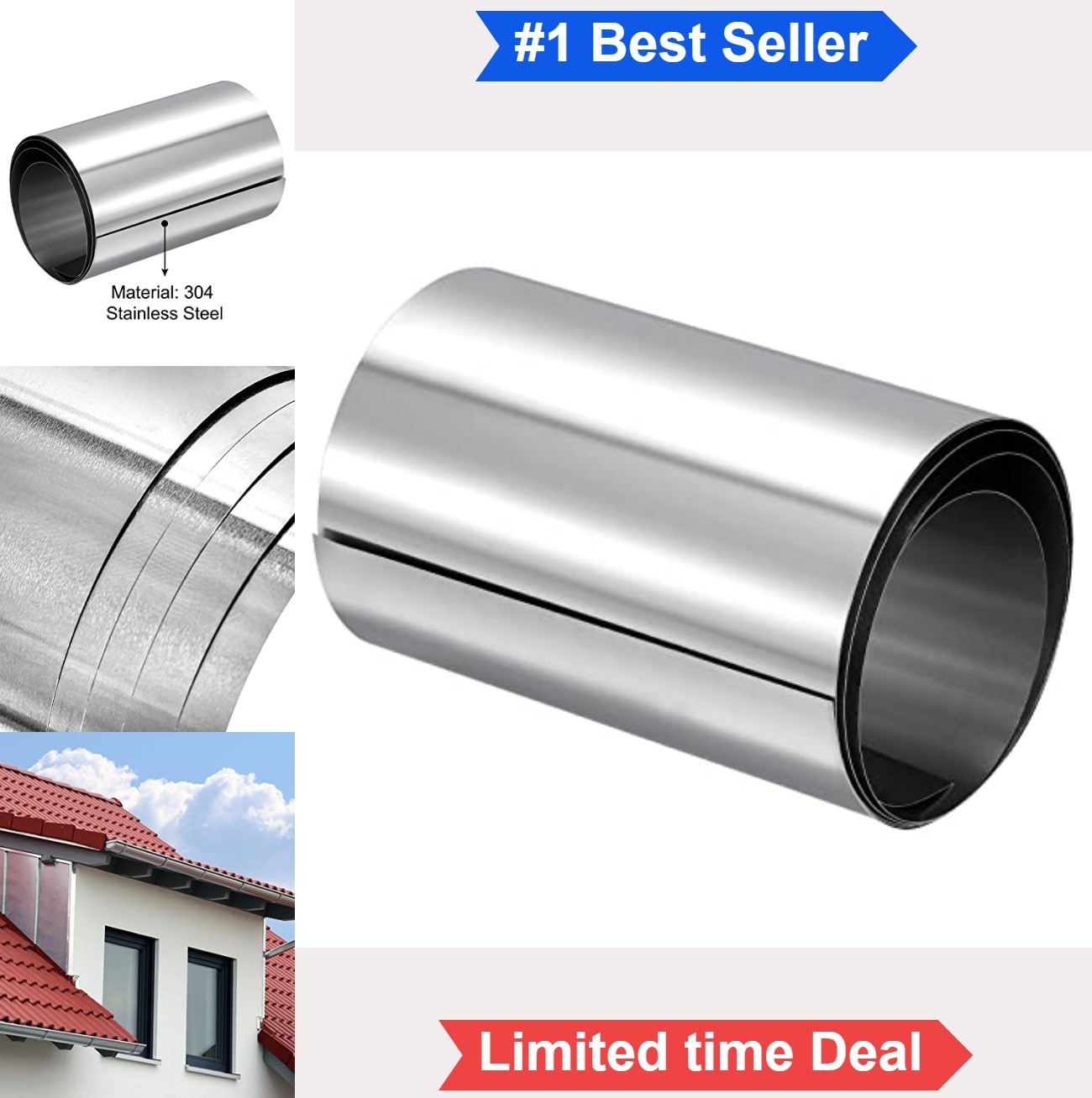Stainless Steel Sheet Roll 0.1mm x 100mm x 1000mm 304 Craft Flashing DIY