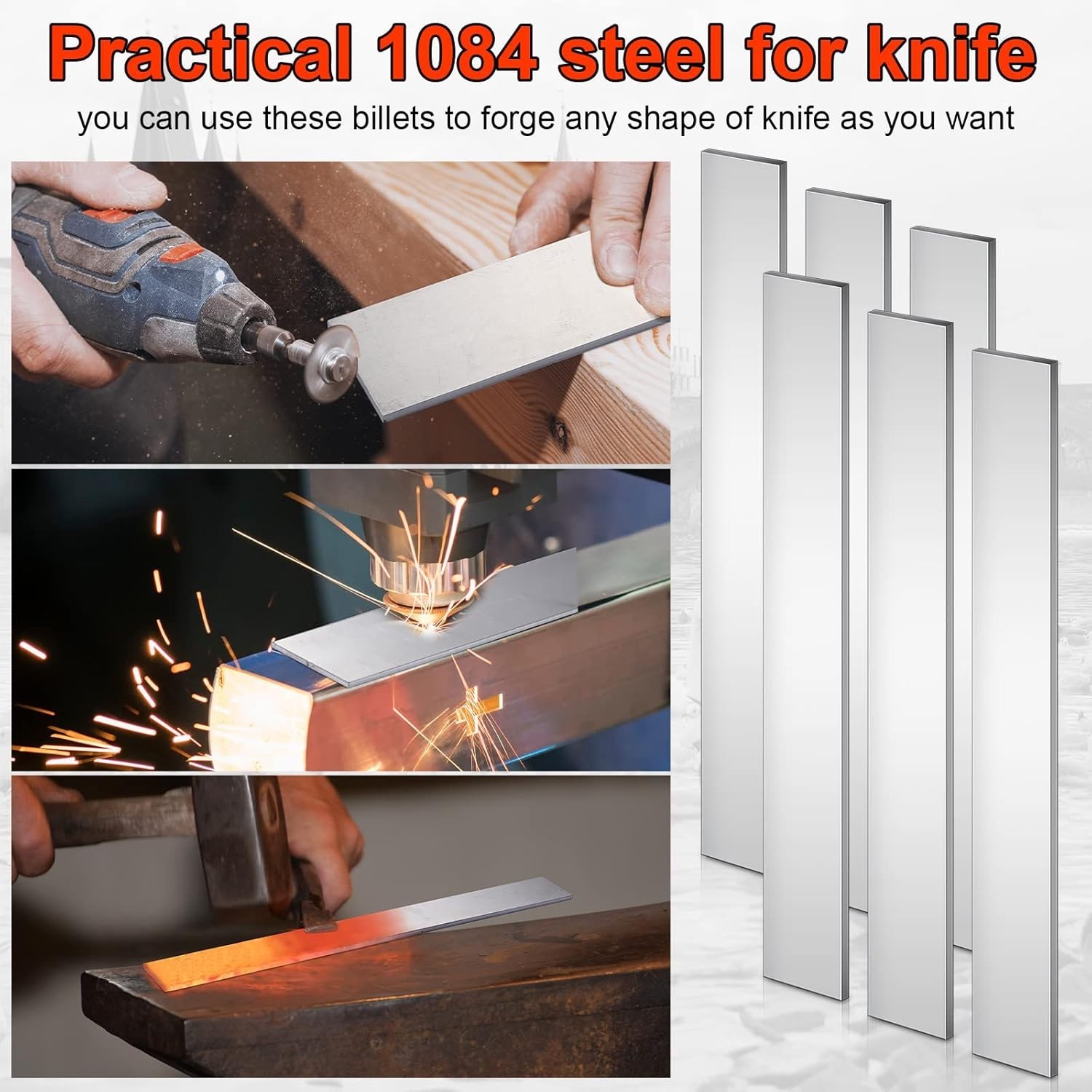 Premium 6Pc 1084 Carbon Steel Flat Stock Knife Making Blank DIY Forge Bladesmith