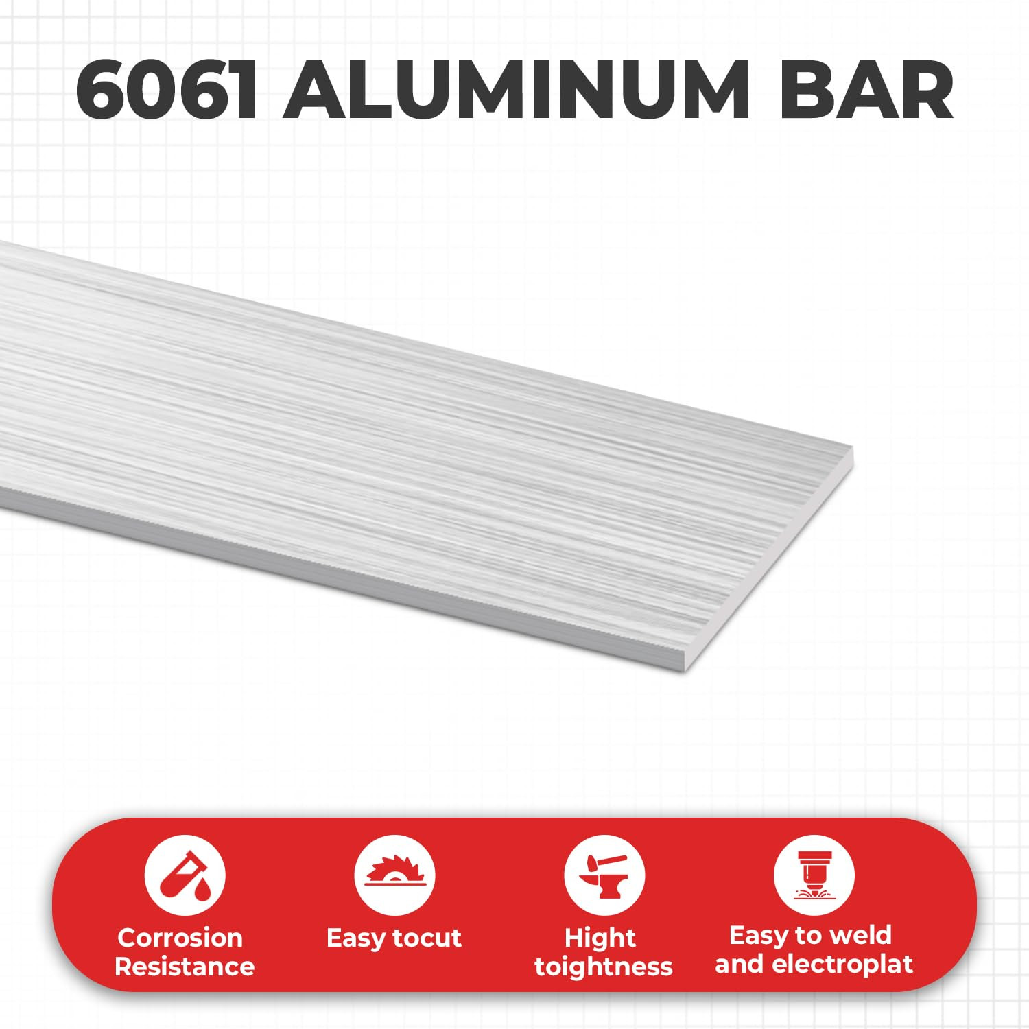 6061 Aluminum Flat Bar, 1/8″ X 1″ X 12″ Rectangle Aluminum Bar Stock, T6511 Soli