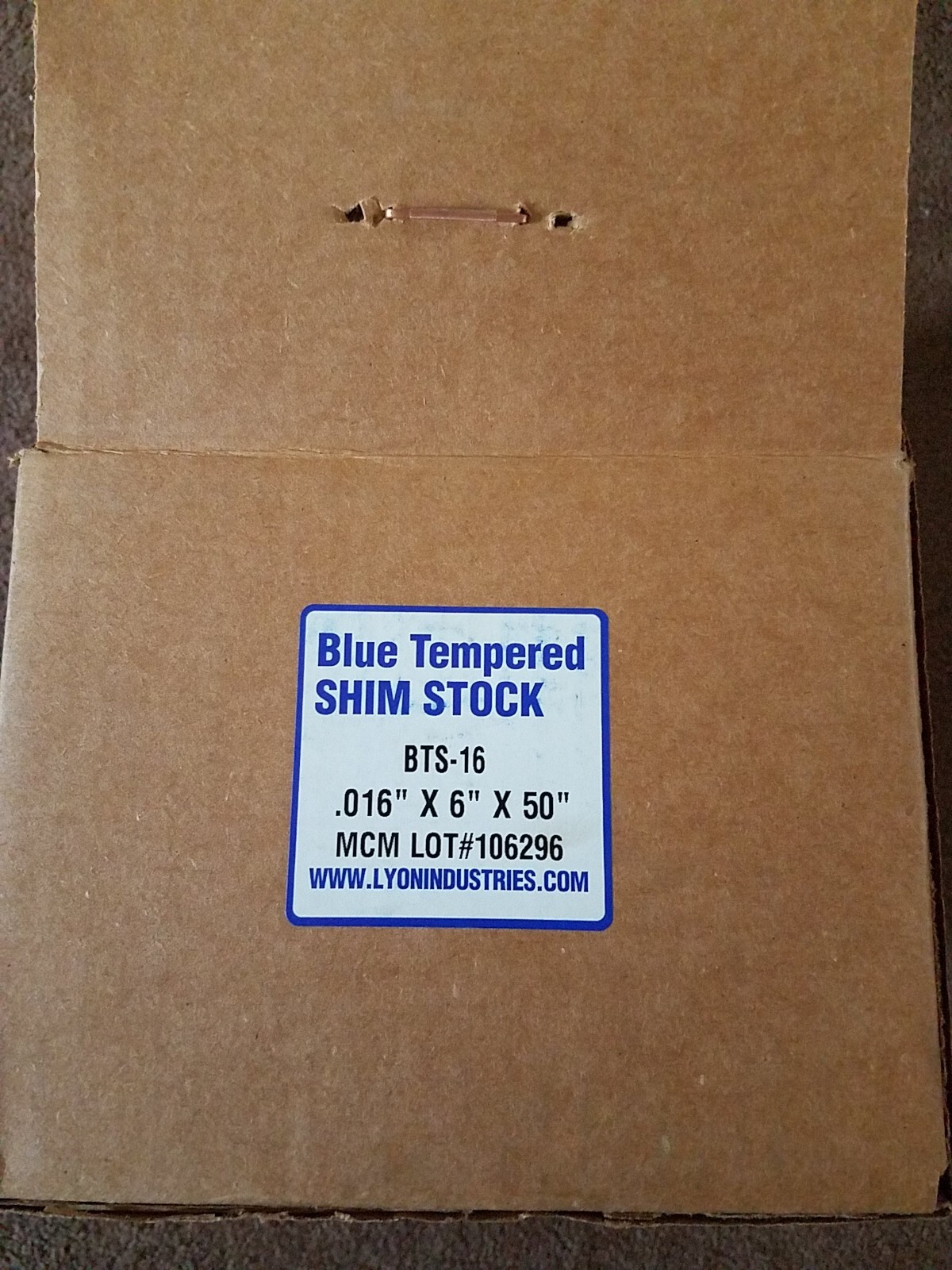 Lyon Industries Blue Tempered Steel Shim Stock 1095, BTS-16, ( .016 X 6″ X50″)
