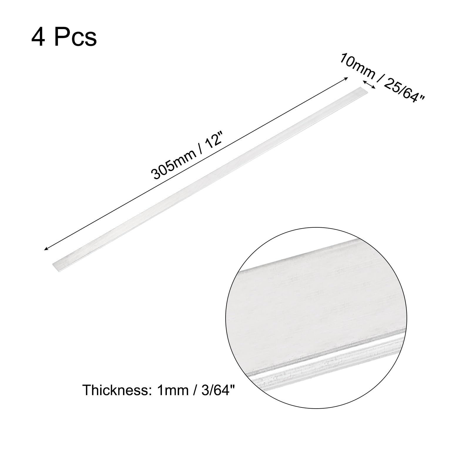 MECCANIXITY 4 Pcs Square Aluminum Flat Bar, 1/16″ (1mm) Thick x 3/8″ (10mm) W…