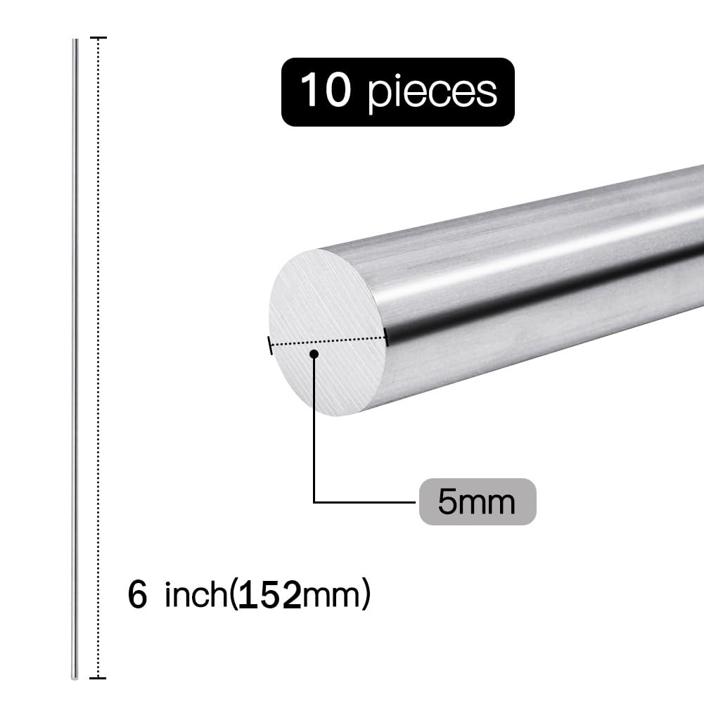 Feelers Aluminum Round Rod 3/16″(5mm) Diameter 6061 3/16″ Dia, Silver