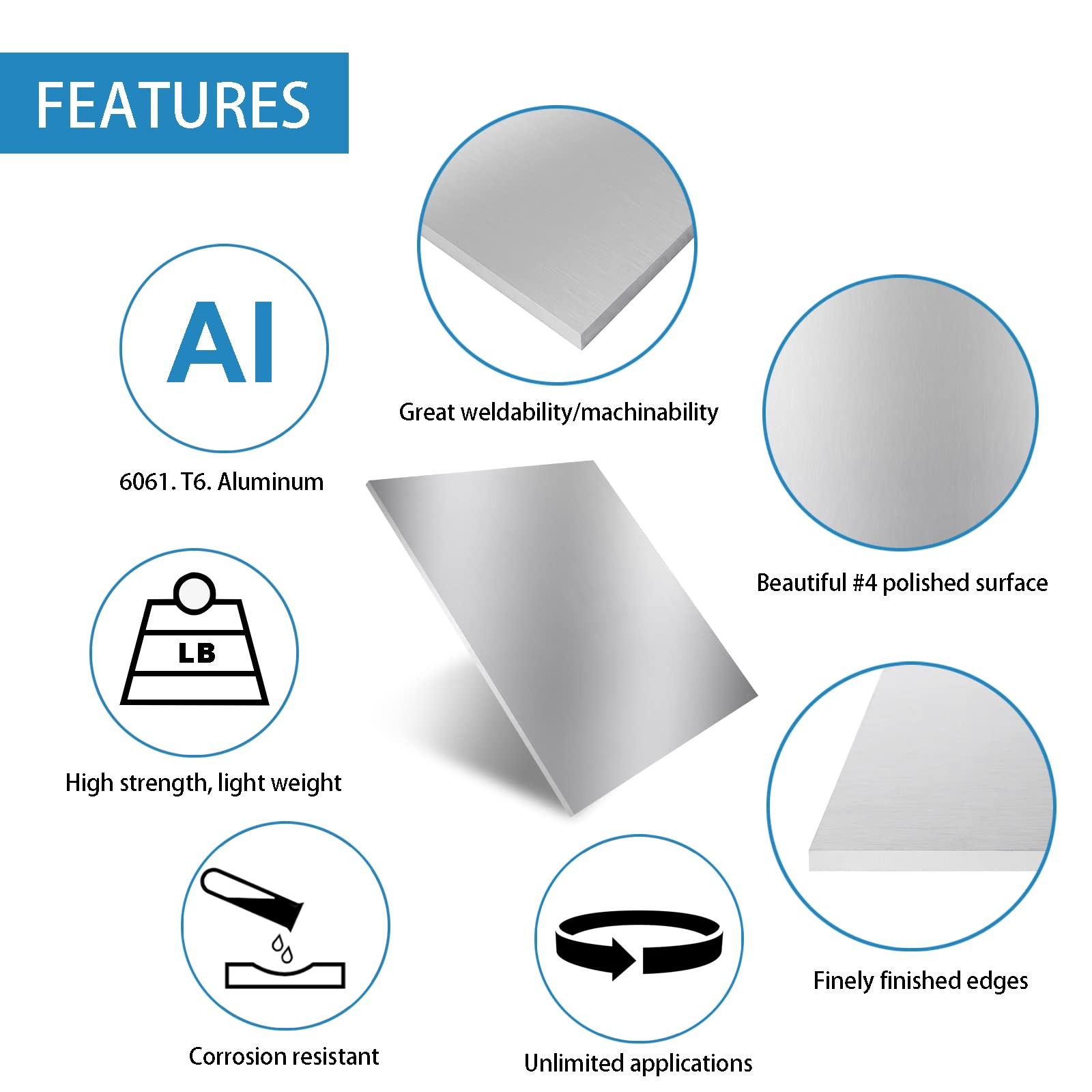 6061 Aluminum Metal Sheet 12 X 12 X 1/4 Inch Flat Plain Plate Panel Polished NEW