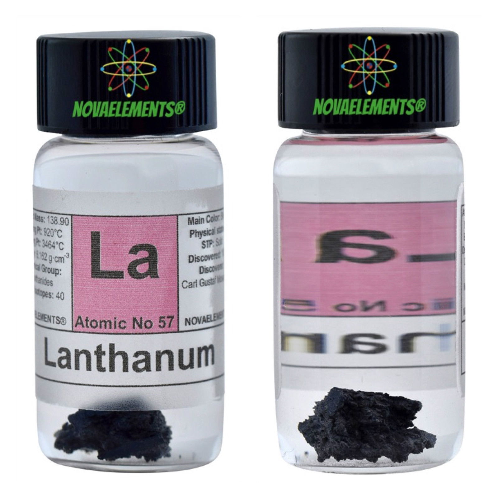 Lanthanum metal element 57 sample La, 1 gram 99,9% in labeled glass vial