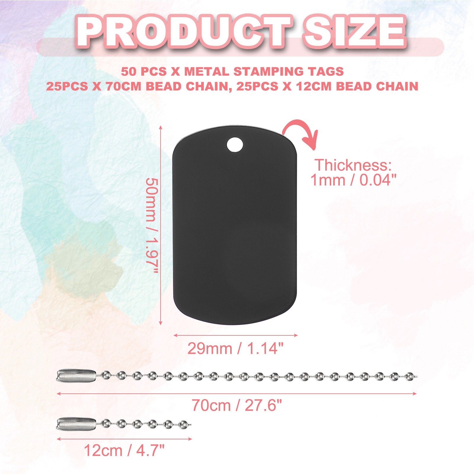 50Pcs Blank Tag Metal Stamping Tags, Rectangle Shape Engraved Tag, Black