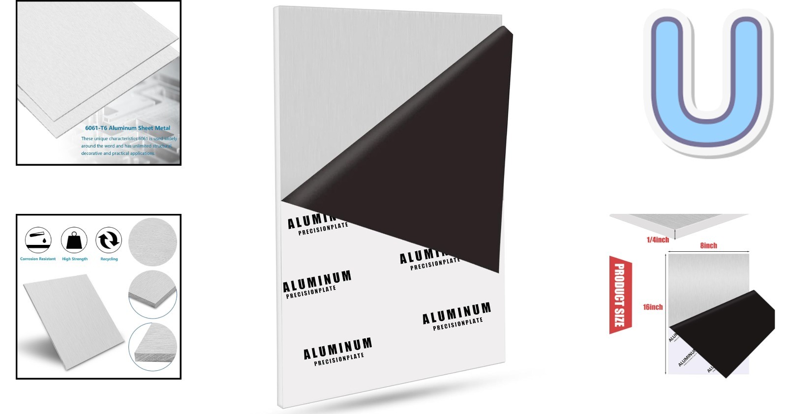 Versatile 6061 Aluminum Plate 8×16, 1/4in for DIY Projects – Corrosion Resistant