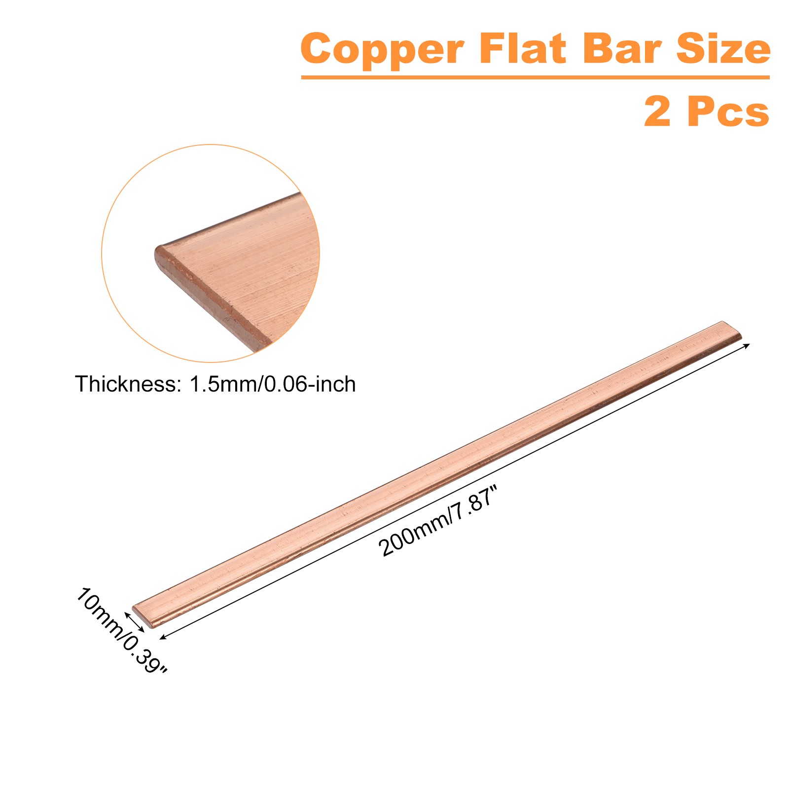 2Pcs Copper Flat Bar 1/16″ Thickness x 3/8″ Width x 8″ Length Copper Bar Stock