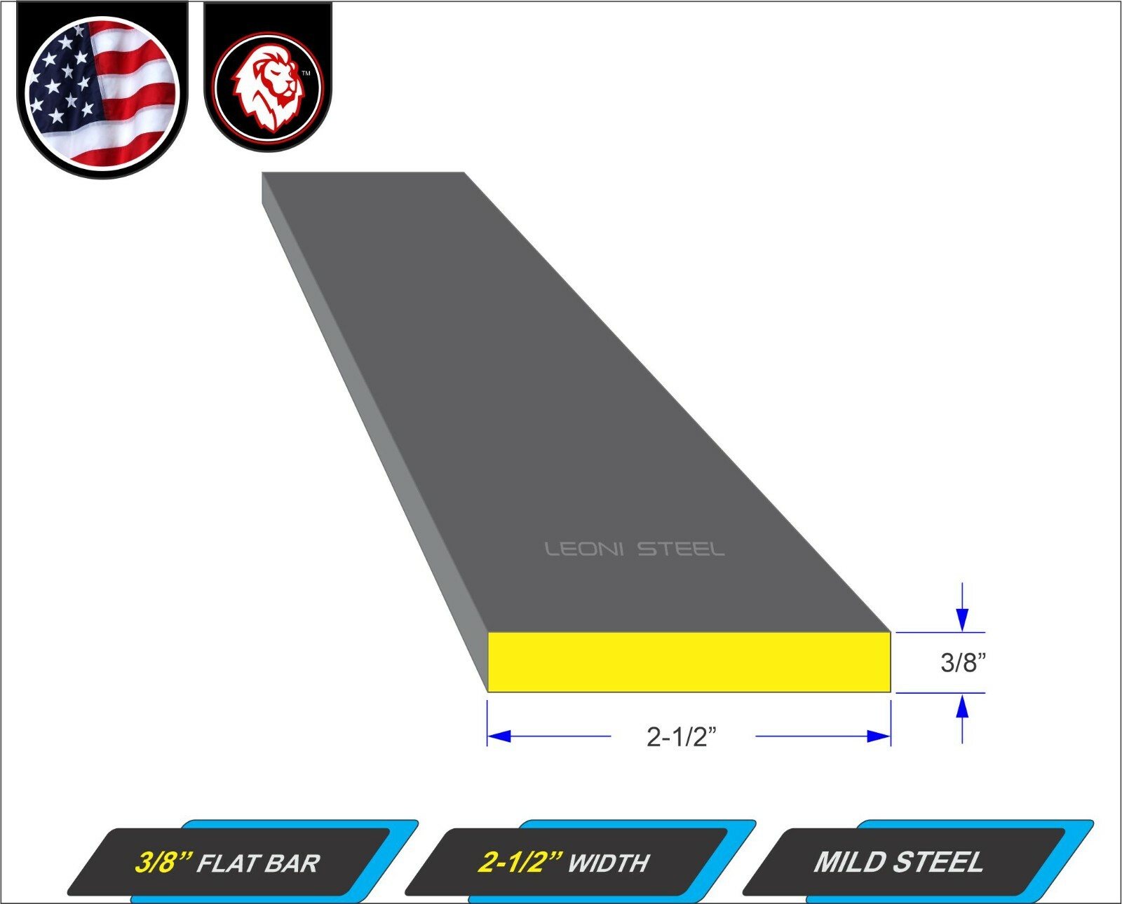 3/8″ x 2-1/2″ Steel Flat Bar – Metal Stock – Mild Steel – 72″ Long (6-ft)