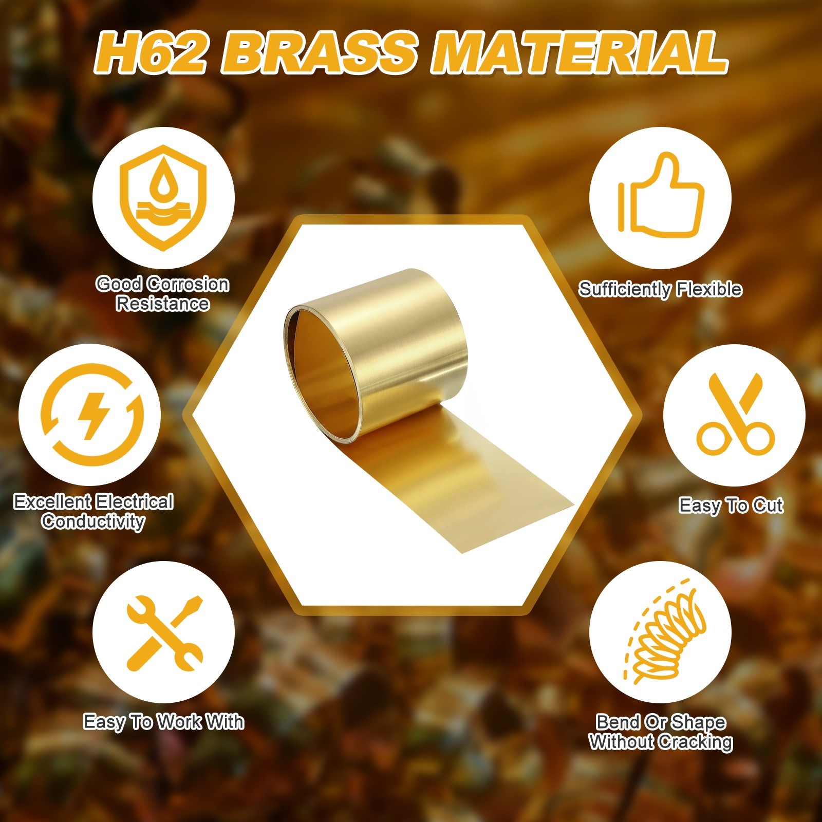 Brass Sheet Roll, 0.012 x 1.18 x 39.4 Inch H62 Thin Brass Foil Strip Plate Shim