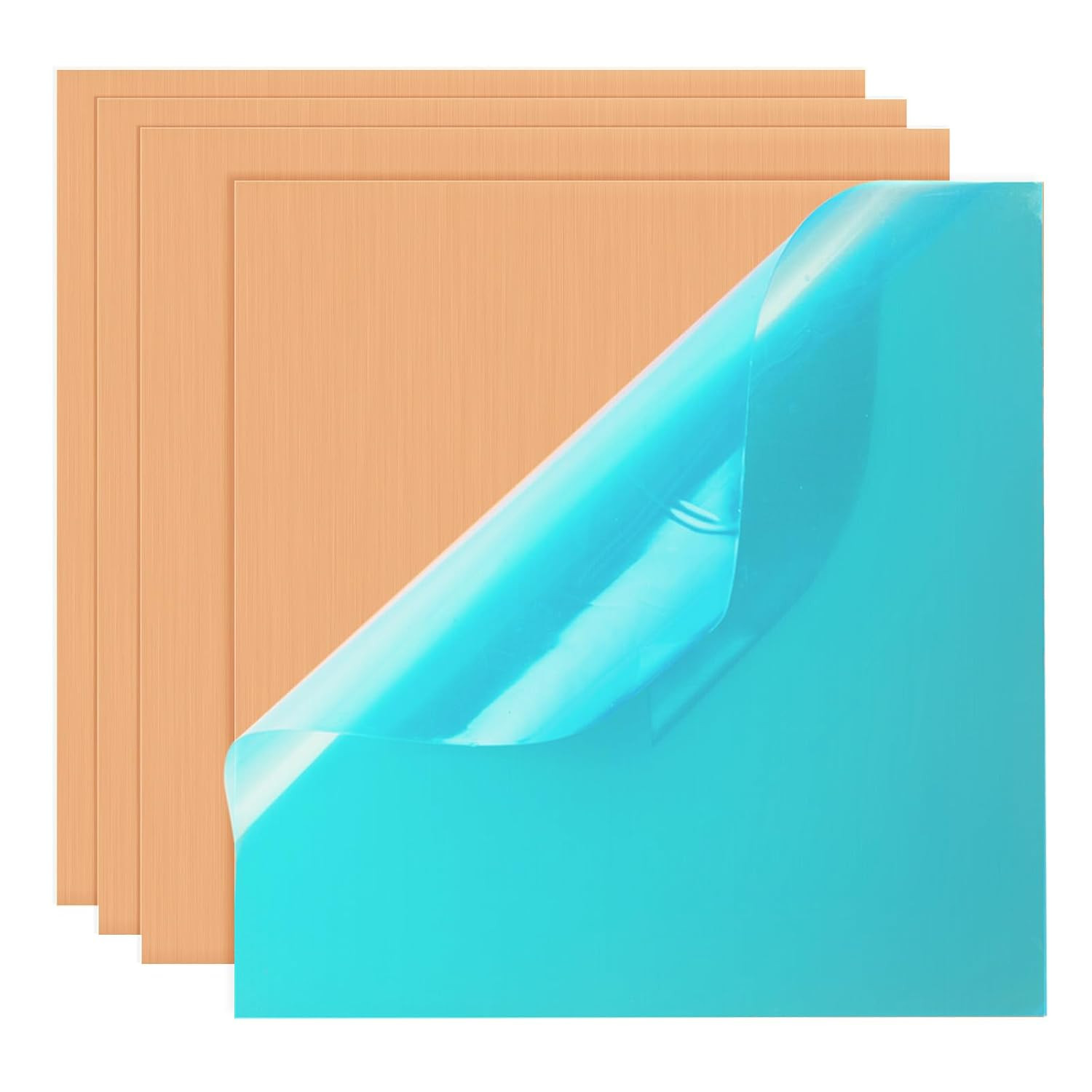 4PCS Pure Copper Sheet 6”X 6”X 0.05”, 18 Gauge Thickness, Film Attached Copper