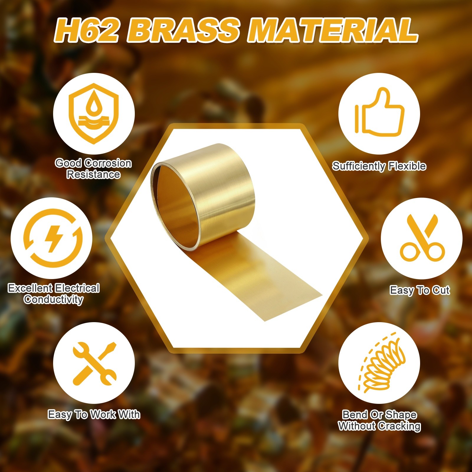 Brass Sheet Roll, 0.012 x 1 x 39.4 Inch H62 Thin Brass Foil Strip Plate Shim