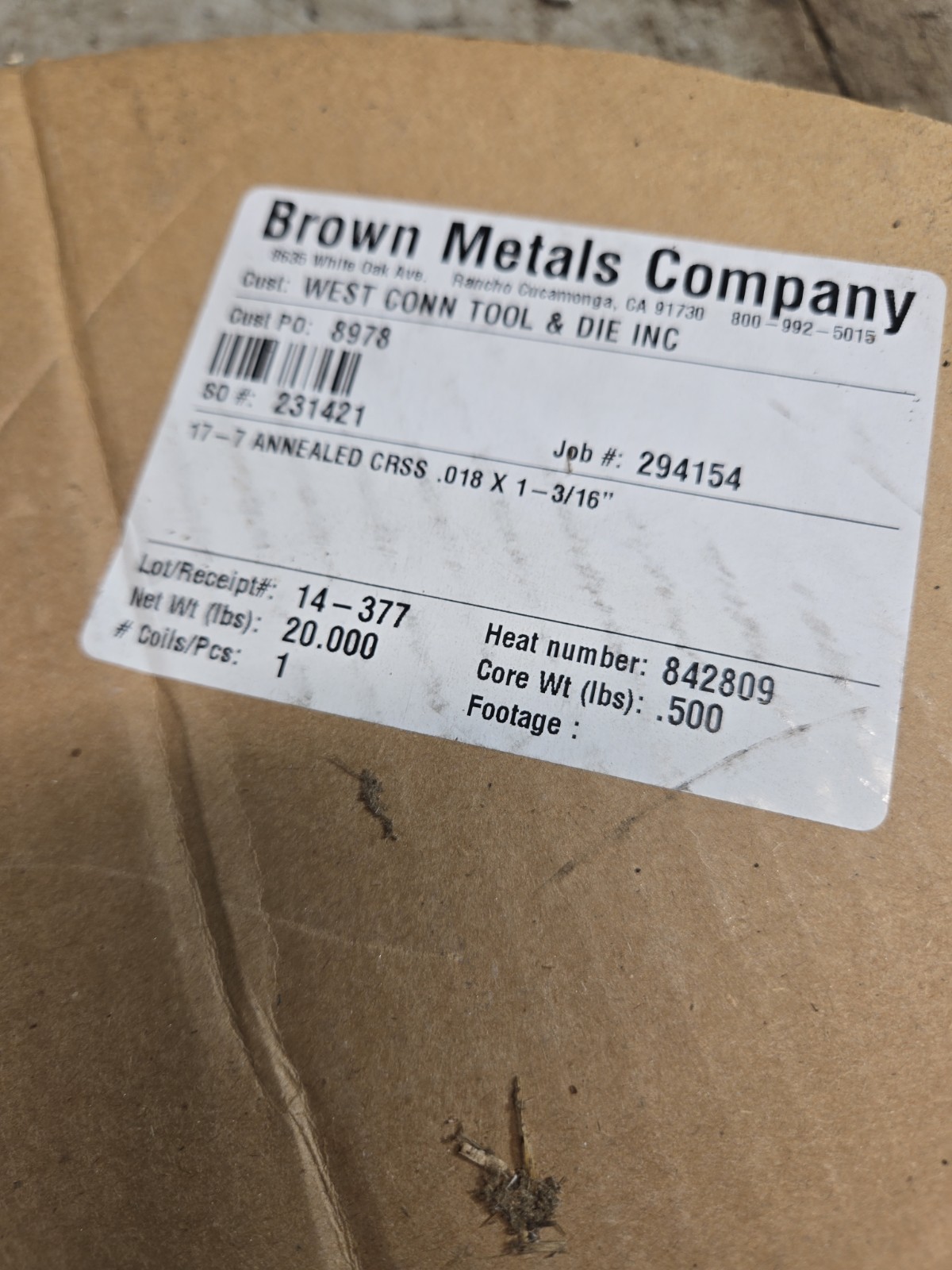 17-7 Annealed Steel Strip .018″ X 1-3/16″ ~260 Ft 20 Lbs