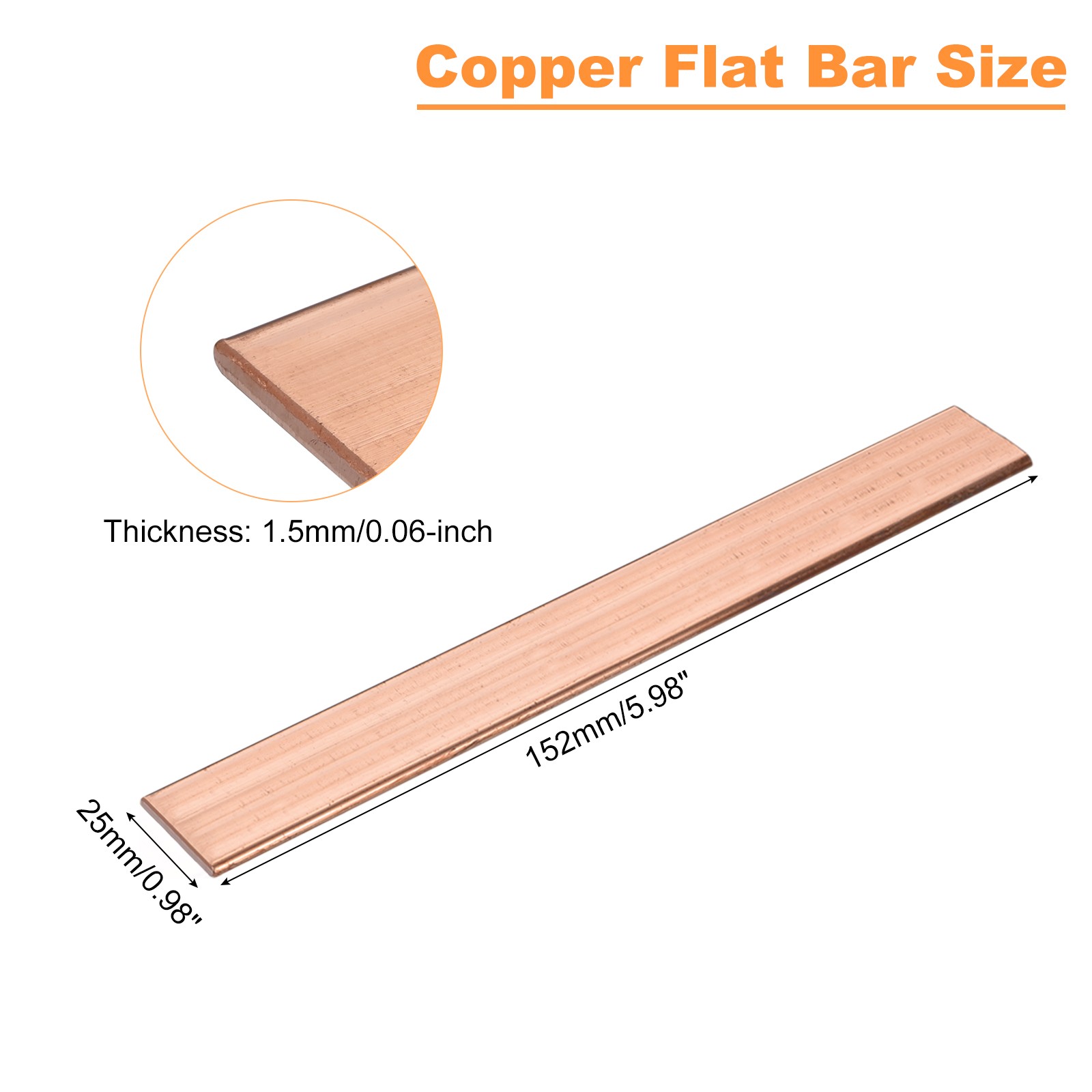 Copper Flat Bar 1/16″ Thickness x 1″ Width x 6″ Length Copper Bar Stock