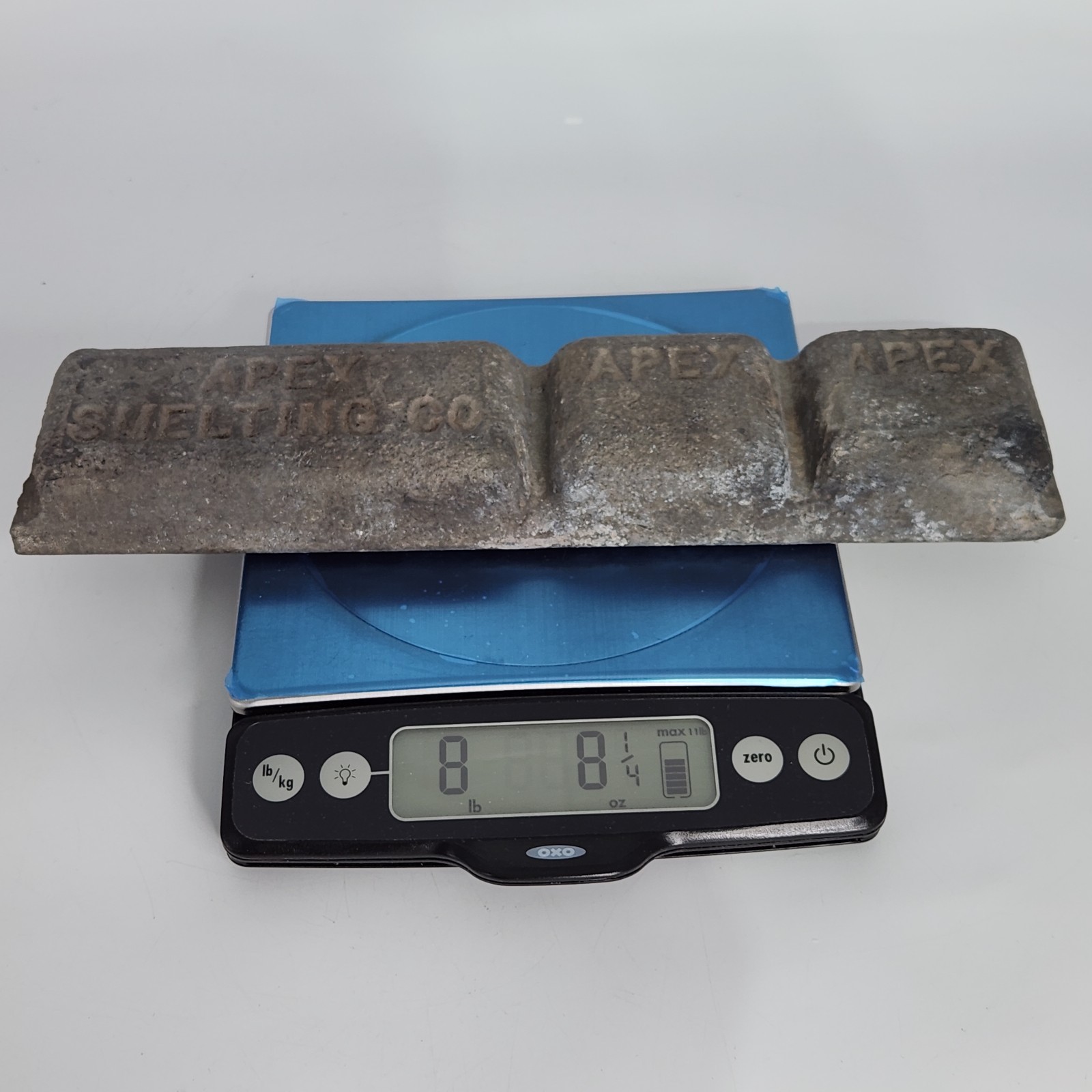Vintage Apex Smelting Co. Zinc Ingot Bar 8.5 lbs Old Foundry Metal Casting
