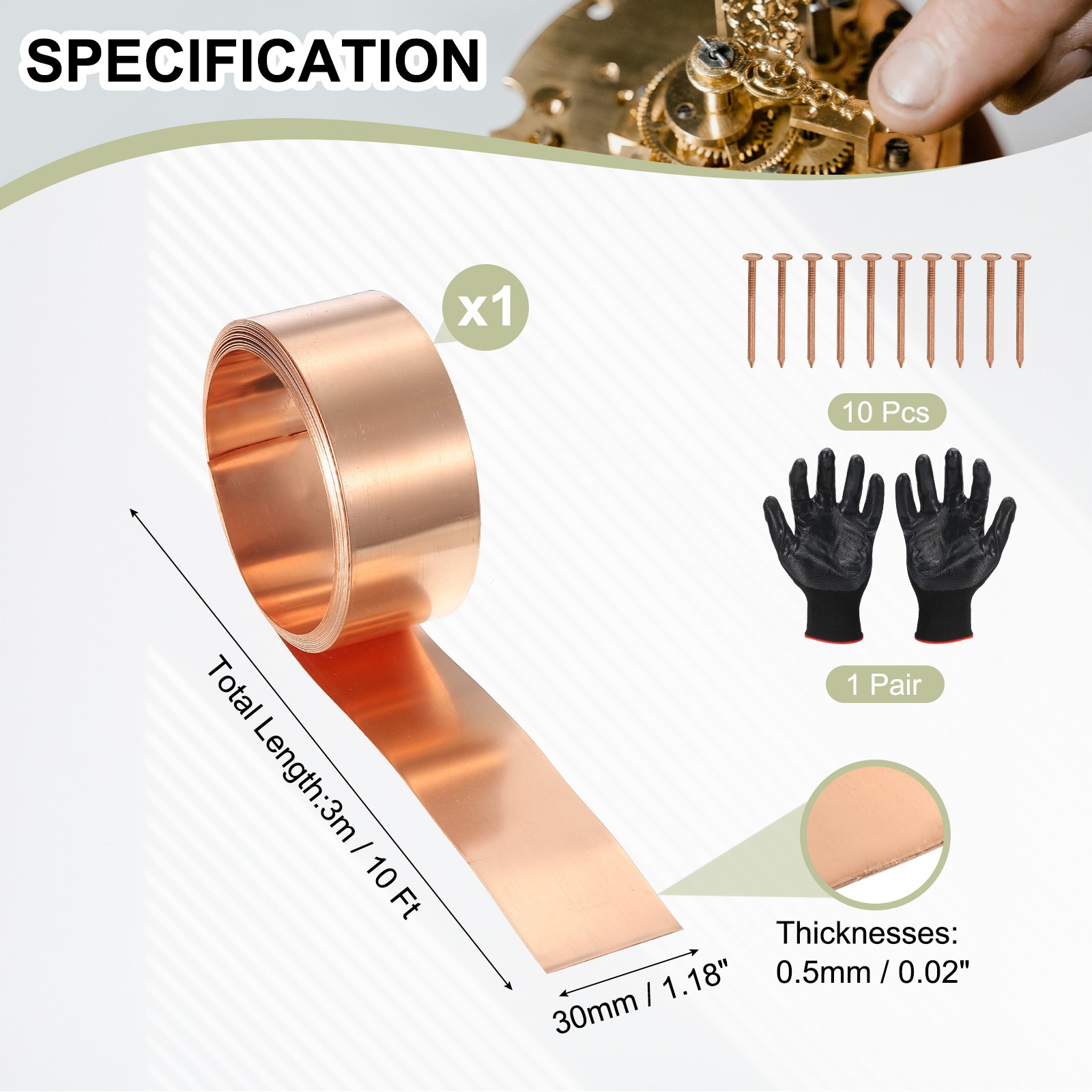 Copper Sheet Roll 1.2″ x 10 Ft 24 Gauge(0.5mm) Thickness DIY (1 Pack, Copper)