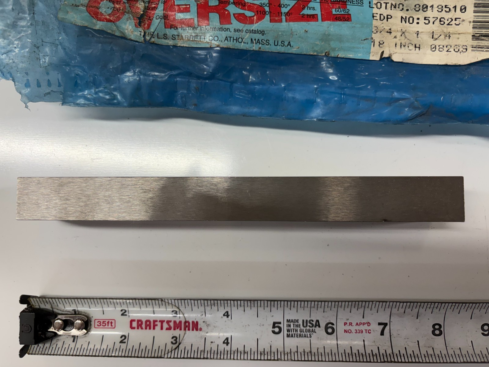 Starrett No. 499 A2 Air Hardening Oversized Ground Flat Stock 3/4” x 1-1/4” x 7”