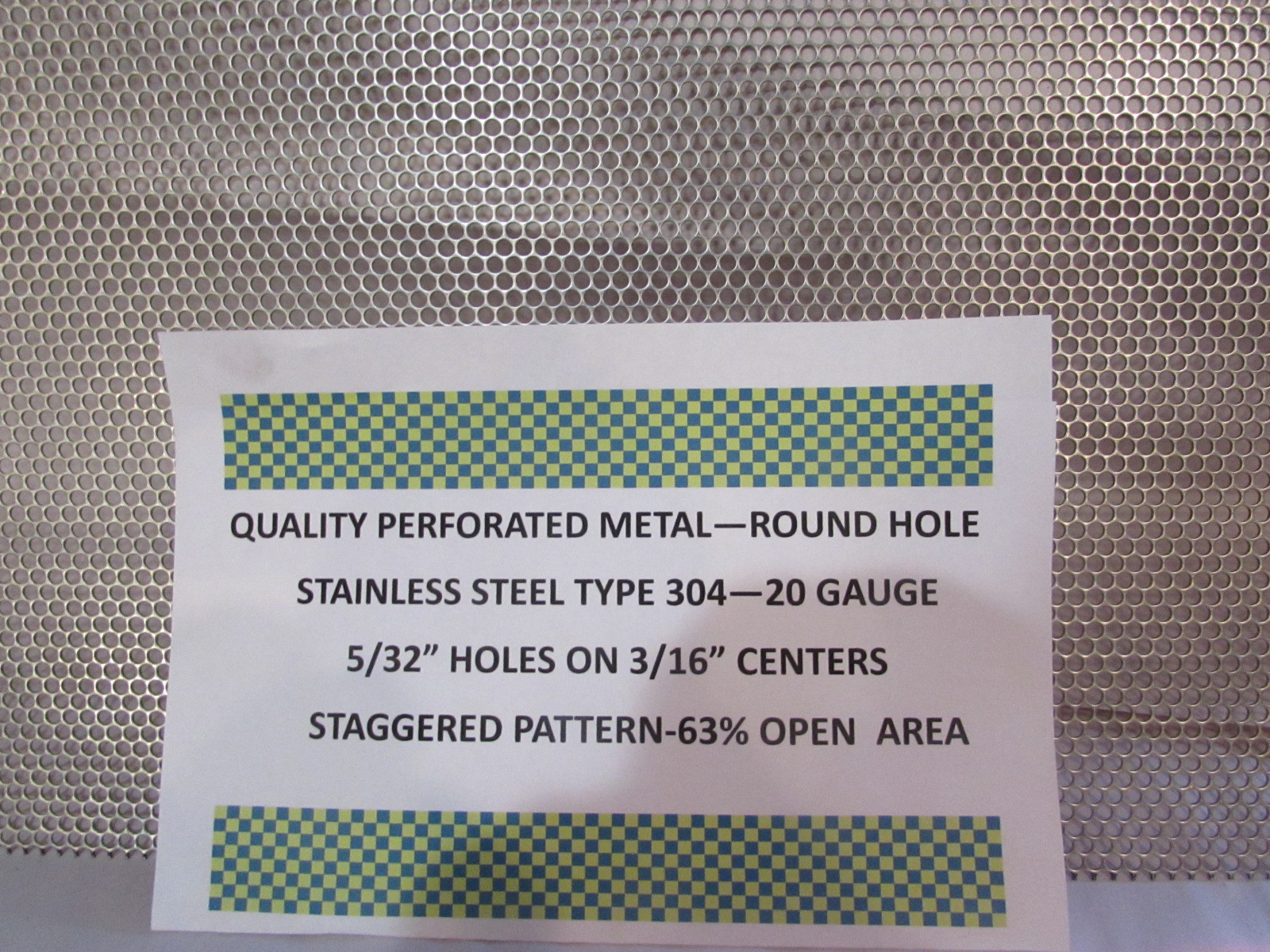 5/32″ HOLES ON 3/16″STAGGERED-20 GA STAINLESS PERFORATED SHEET–7-1/2″ X 11″